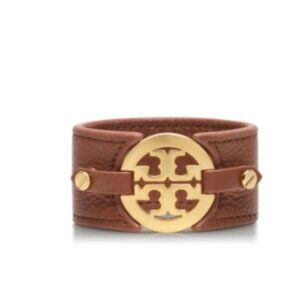 Tory Burch-Women's Brown Logo Wide Double Snap Cuff